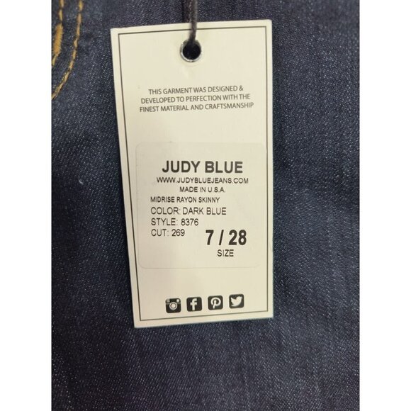 Judy Blue Jeans 7 28 Mid Rise Rayon Skinny Fit Dark Wash Skinnies Denim NEW $80 - Picture 9 of 11